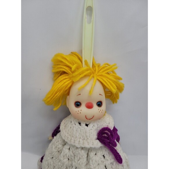 Doll  Handmade Crochet Duster Cover Purple Yarn Soft Face 14" Cottage Core - Picture 3 of 16